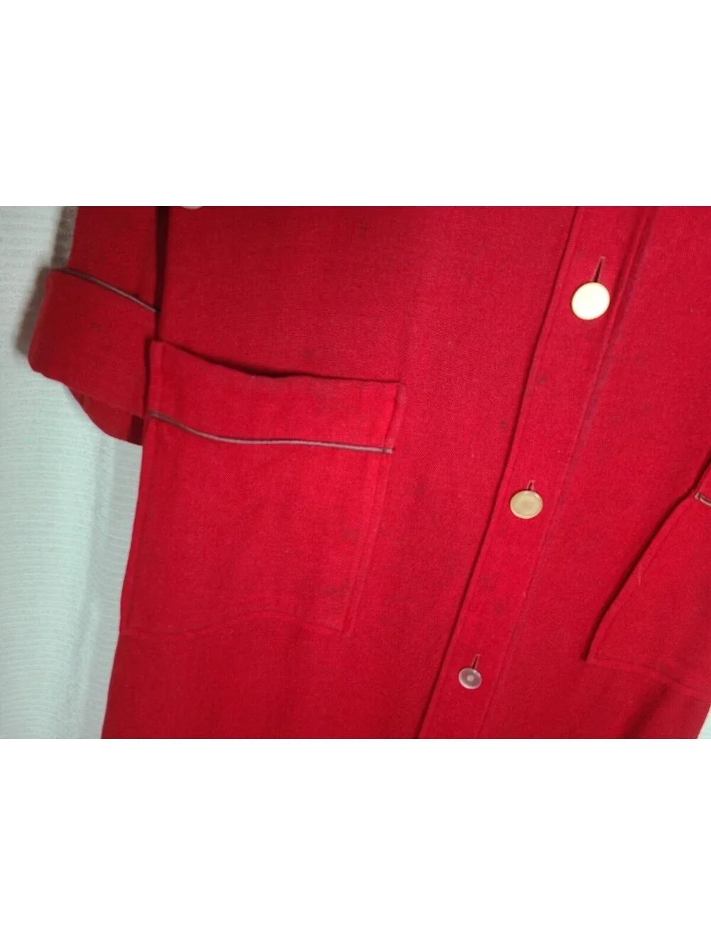 1950s Royal Robe 100% Wool Red Belt Back Satin Piping Housecoat Mens Unisex